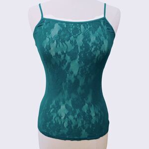 Natori Camisole Y2K Sheer Lace Stretch Mesh Floral 142050 Spaghetti Strap Teal M